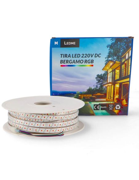 Tira LED RGB 220V AC SMD2835 Bergamo 13W/m IP65 RGB - Regulable y Enlazable | LeonLeds