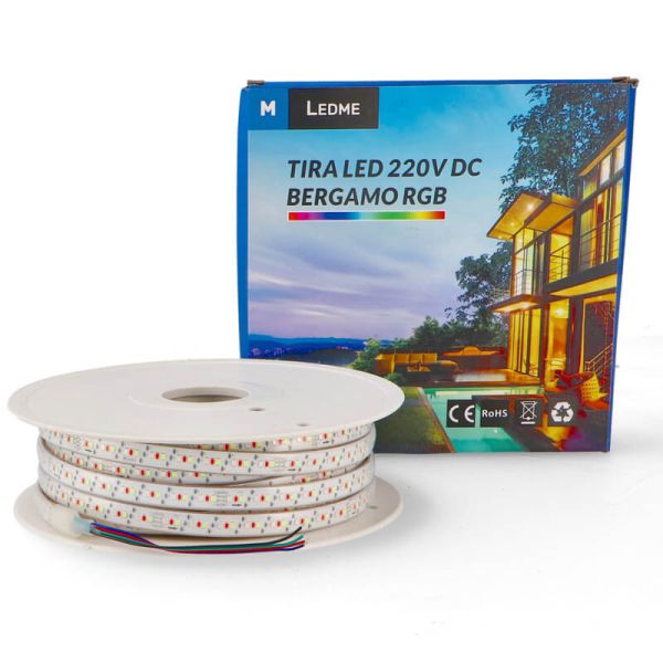 Bande LED RGB 220V AC SMD2835 Bergamo 13W/m IP65 RGB - Dimmable et Connectable | LeonLeds