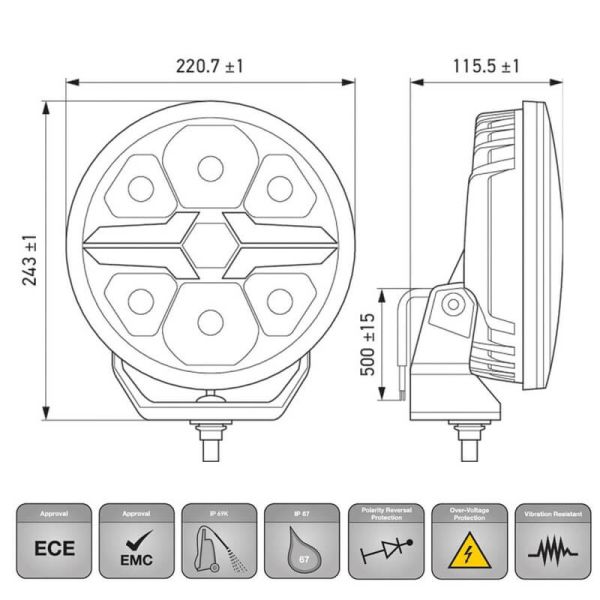 LED-Fernscheinwerfer 9 Zoll Genehmigt...