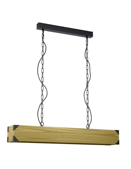 Suspension HARBOROUGH avec chaîne à maillons noirs et abat-jour en bois allongé, 4xE27