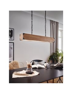 Lámpara colgante HARBOROUGH con cadena de eslabones negros y pantalla alargada de madera, 4xE27 2