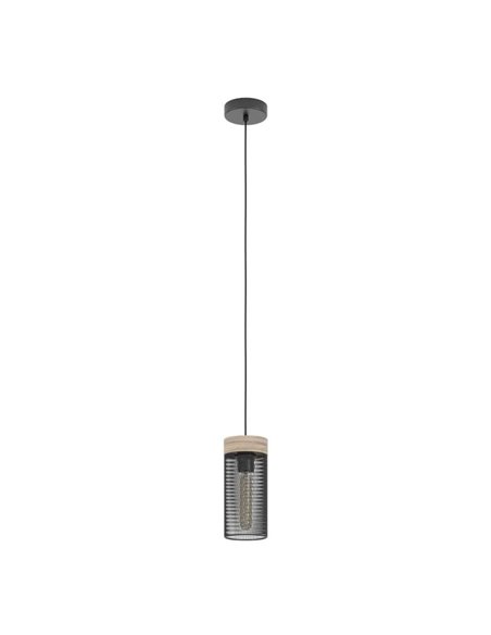 Lámpara colgante de salón KILNSDALE, acero y madera, vintage, E27