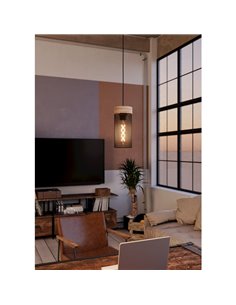 Suspension de salon KILNSDALE, acier et bois, vintage, E27 2