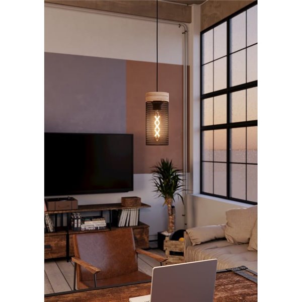 Luminária pendente para sala de estar KILNSDALE, aço e madeira, vintage, E27