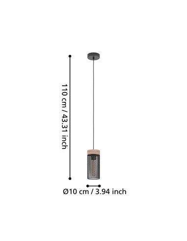 Lámpara colgante de salón KILNSDALE, acero y madera, vintage, E27