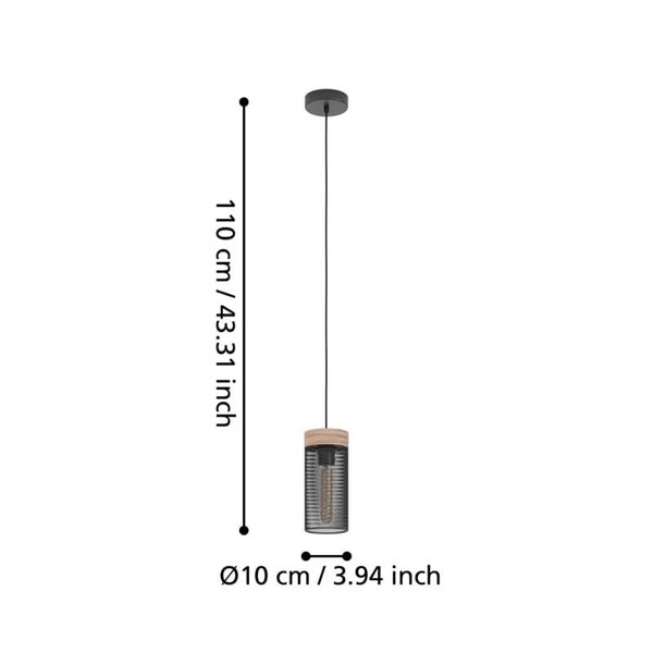 Luminária pendente para sala de estar KILNSDALE, aço e madeira, vintage, E27