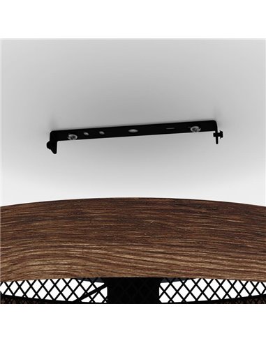 Lámpara colgante KILNSDALE con pantalla de malla negra y detalles en madera, E27