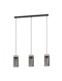 Lámpara colgante KILNSDALE de 3 luces con pantallas de malla negra y detalles en madera, E27