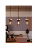 Suspension KILNSDALE à 3 lumières avec abat-jour en maille noire et accents en bois, E27