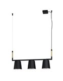 Lampe à suspension LACEY avec 3 abat-jours noirs et détails en bois, 3xE27