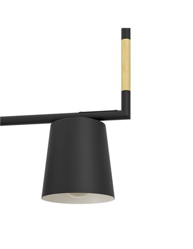 Lampe à suspension LACEY avec 3 abat-jours noirs et détails en bois, 3xE27