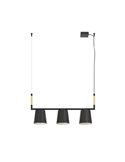 Lampe à suspension LACEY avec 3 abat-jours noirs et détails en bois, 3xE27