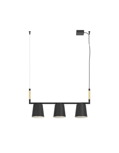 Lámpara colgante LACEY de 3 pantallas negras y detalles en madera, 3xE27