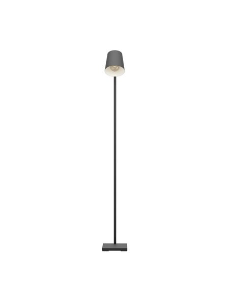 Lampadaire LACEY avec abat-jour noir et détails en bois, E27, H:1.595m