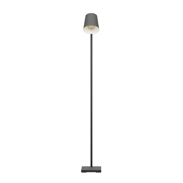 Lampadaire LACEY avec abat-jour noir et détails en bois, E27, H:1.595m