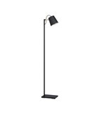 Lampadaire LACEY avec abat-jour noir et détails en bois, E27, H:1.595m