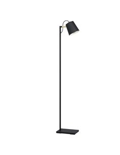 Lampadaire LACEY avec abat-jour noir et détails en bois, E27, H:1.595m