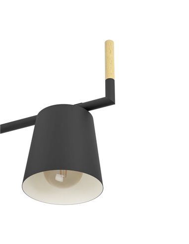 Luminária de teto LACEY 3 luzes com cúpulas pretas e detalhes em madeira E27