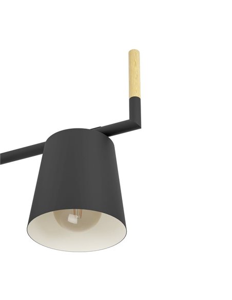 Luminária de teto LACEY 3 luzes com cúpulas pretas e detalhes em madeira E27