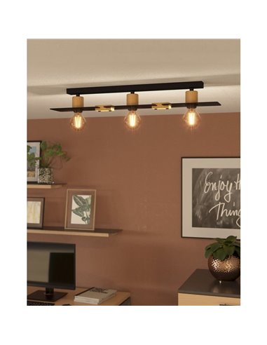 Lámpara de techo BRAMERTON de 3 portalámparas en negro y madera, E27