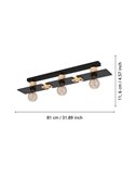 Lámpara de techo BRAMERTON de 3 portalámparas en negro y madera, E27