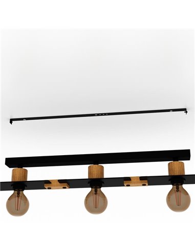 Lámpara de techo BRAMERTON de 3 portalámparas en negro y madera, E27