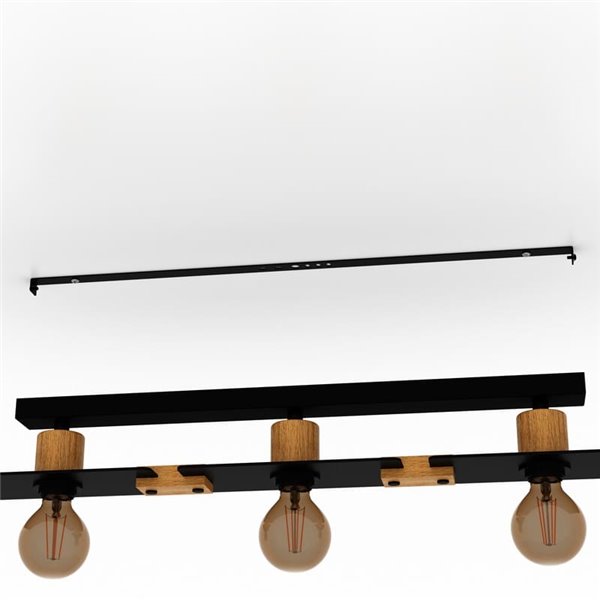Plafonnier BRAMERTON à 3 douilles en noir et bois, E27