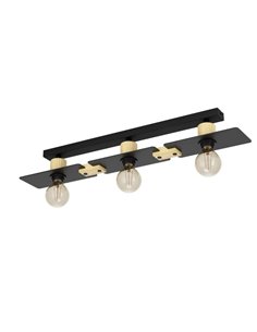 Luminária de teto BRAMERTON de 3 soquetes em preto e madeira, E27