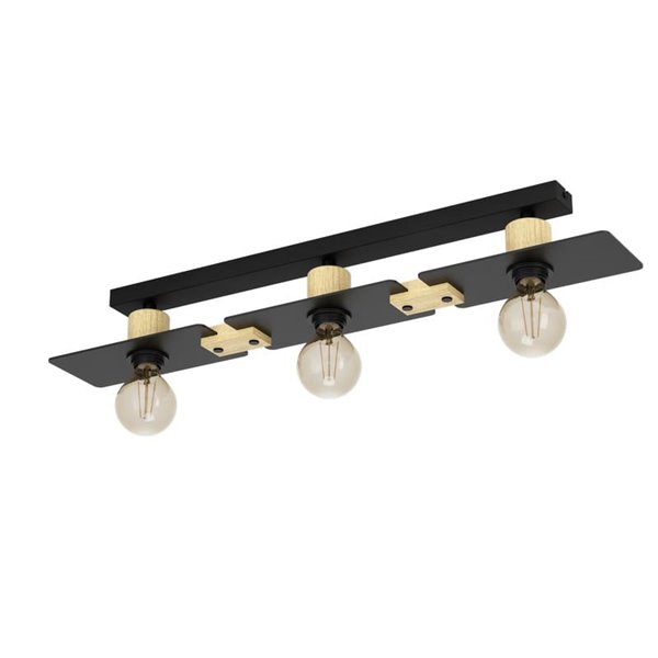 Lámpara de techo BRAMERTON de 3 portalámparas en negro y madera, E27