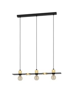 Lámpara colgante BRAMERTON de 3 portalámparas E27,negro y madera