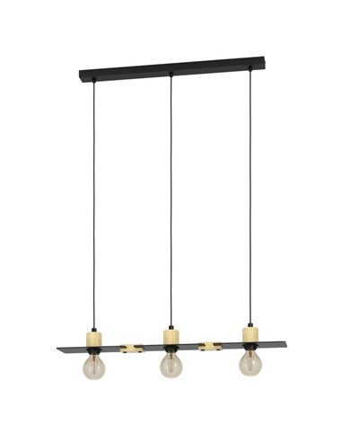Lámpara colgante BRAMERTON de 3 portalámparas E27,negro y madera
