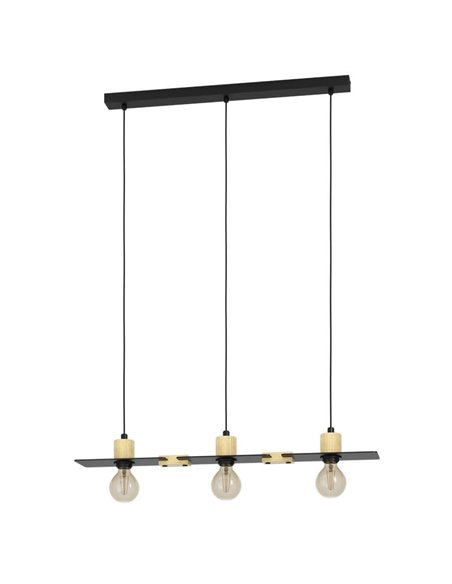 Luminária pendente BRAMERTON com 3 soquetes E27, preta e madeira
