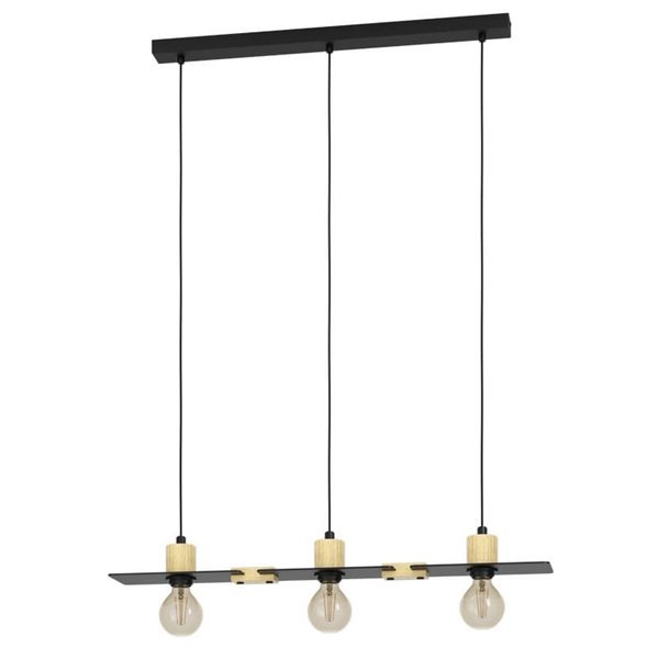 Lámpara colgante BRAMERTON de 3 portalámparas E27,negro y madera