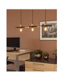 Suspension BRAMERTON avec 3 douilles E27, noire et bois