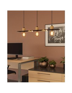 Suspension BRAMERTON avec 3 douilles E27, noire et bois 2