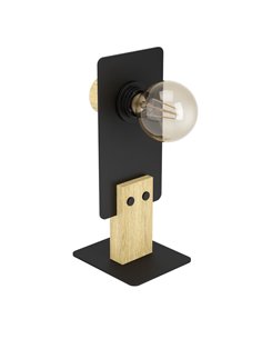 Lámpara de mesa BRAMERTON con bombilla E27 vista, negro y madera