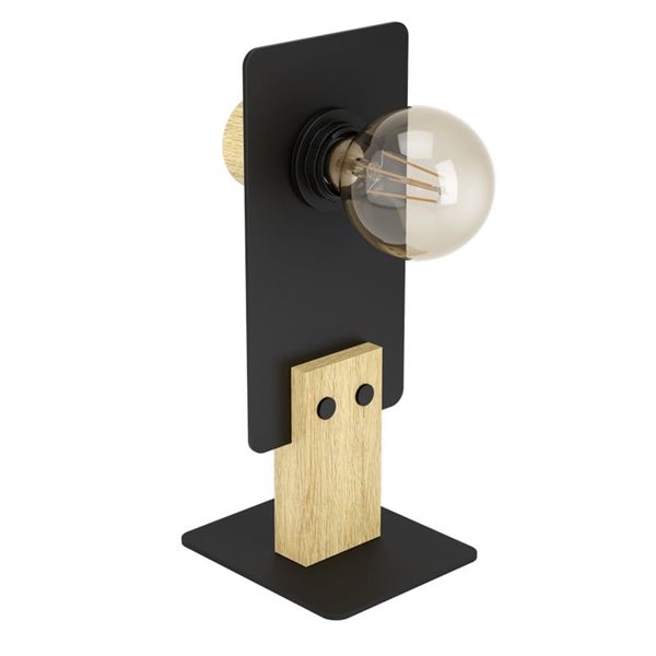Lámpara de mesa BRAMERTON con bombilla E27 vista, negro y madera
