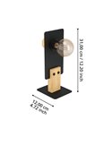 Lámpara de mesa BRAMERTON con bombilla E27 vista, negro y madera