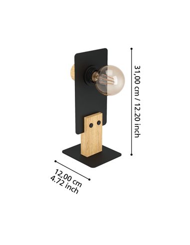Lámpara de mesa BRAMERTON con bombilla E27 vista, negro y madera