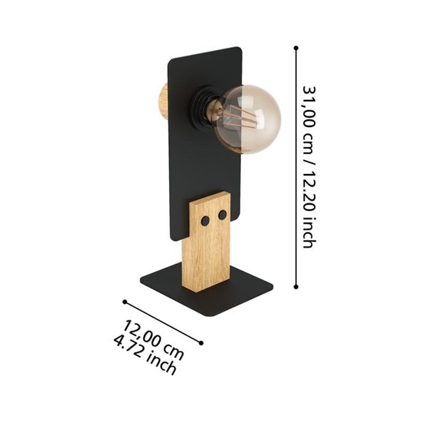 Lámpara de mesa BRAMERTON con bombilla E27 vista, negro y madera