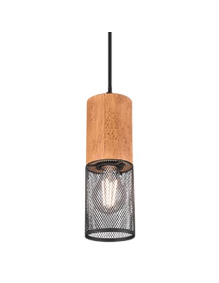 Detalle Lámpara colgante LED vintage de madera y metal Tosh 1xE27 de Trio Lighting|metálica marrón y negra| LeonLeds Iluminación