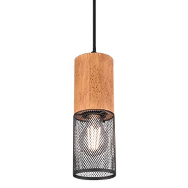 Detalle Lámpara colgante LED vintage de madera y metal Tosh 1xE27 de Trio Lighting|metálica marrón y negra| LeonLeds Iluminación