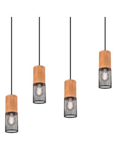 Detalle Lámpara vintage colgante metálica Tosh 4xE27 de Trio Lighting| medidas para salon entrada| LeonLeds Iluminación