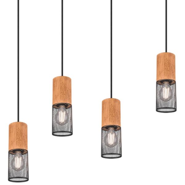 Detalle Lámpara vintage colgante metálica Tosh 4xE27 de Trio Lighting| medidas para salon entrada| LeonLeds Iluminación