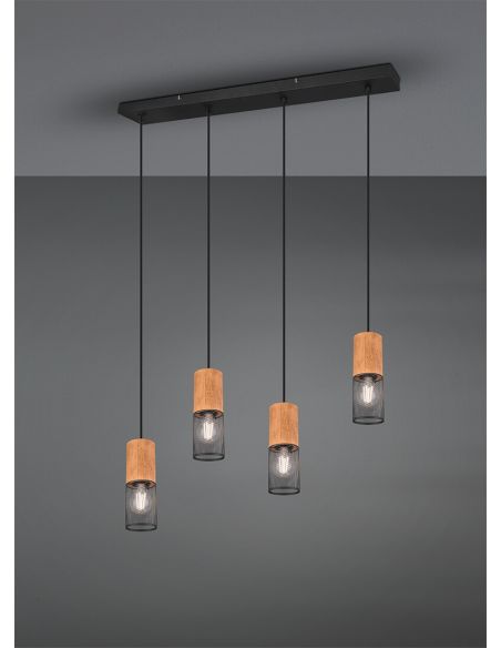 Detalle Lámpara vintage colgante metálica Tosh 4xE27 de Trio Lighting| medidas para salon entrada| LeonLeds Iluminación