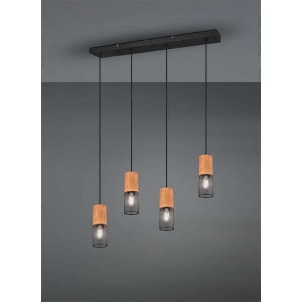 Detalle Lámpara vintage colgante metálica Tosh 4xE27 de Trio Lighting| medidas para salon entrada| LeonLeds Iluminación
