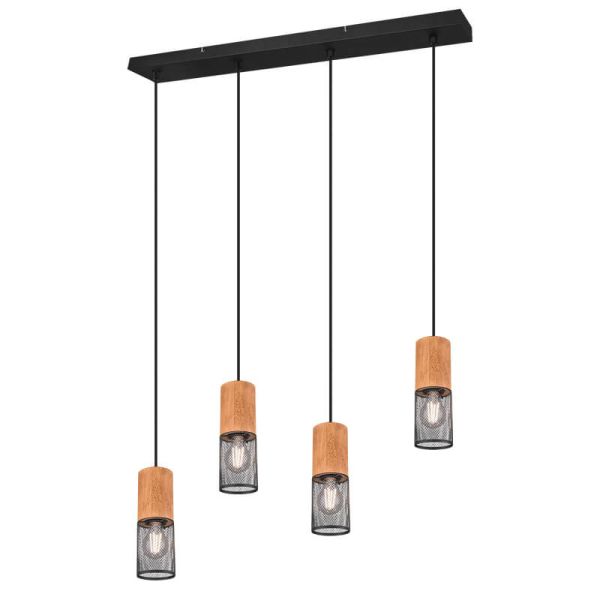 Lámpara vintage colgante metálica Tosh 4xE27 de Trio Lighting| medidas para salon entrada| LeonLeds Iluminación