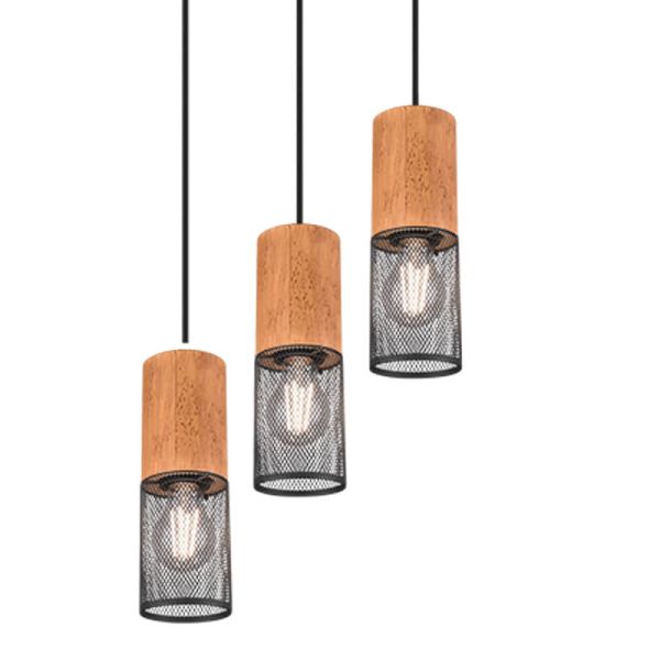 Detalle Lámpara de techo vintage marrón y negra Tosh 3xE27 304330332 Trio | LeonLeds