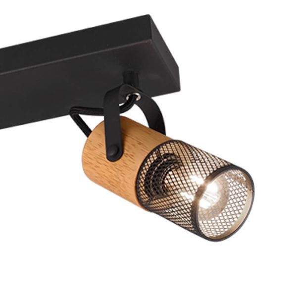 Detalle Regleta vintage de madera y metal Tosh 3xE14 Trio Lighting 804300332 | LeonLeds