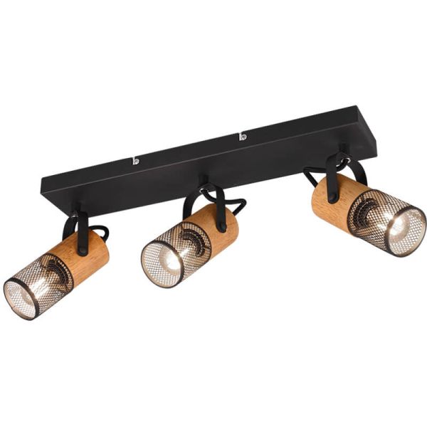 Regleta vintage de madera y metal Tosh 3xE14 Trio Lighting 804300332 | LeonLeds